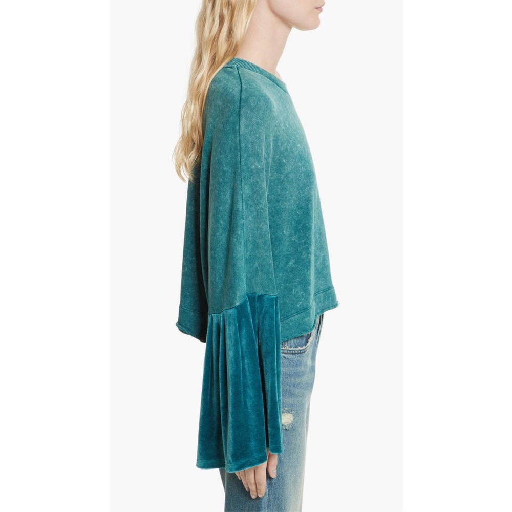 Free People Sleeves Glorious Sleeves Pullover Teal Velvet Sleeve Sweater NWT XS - Picture 4 of 14